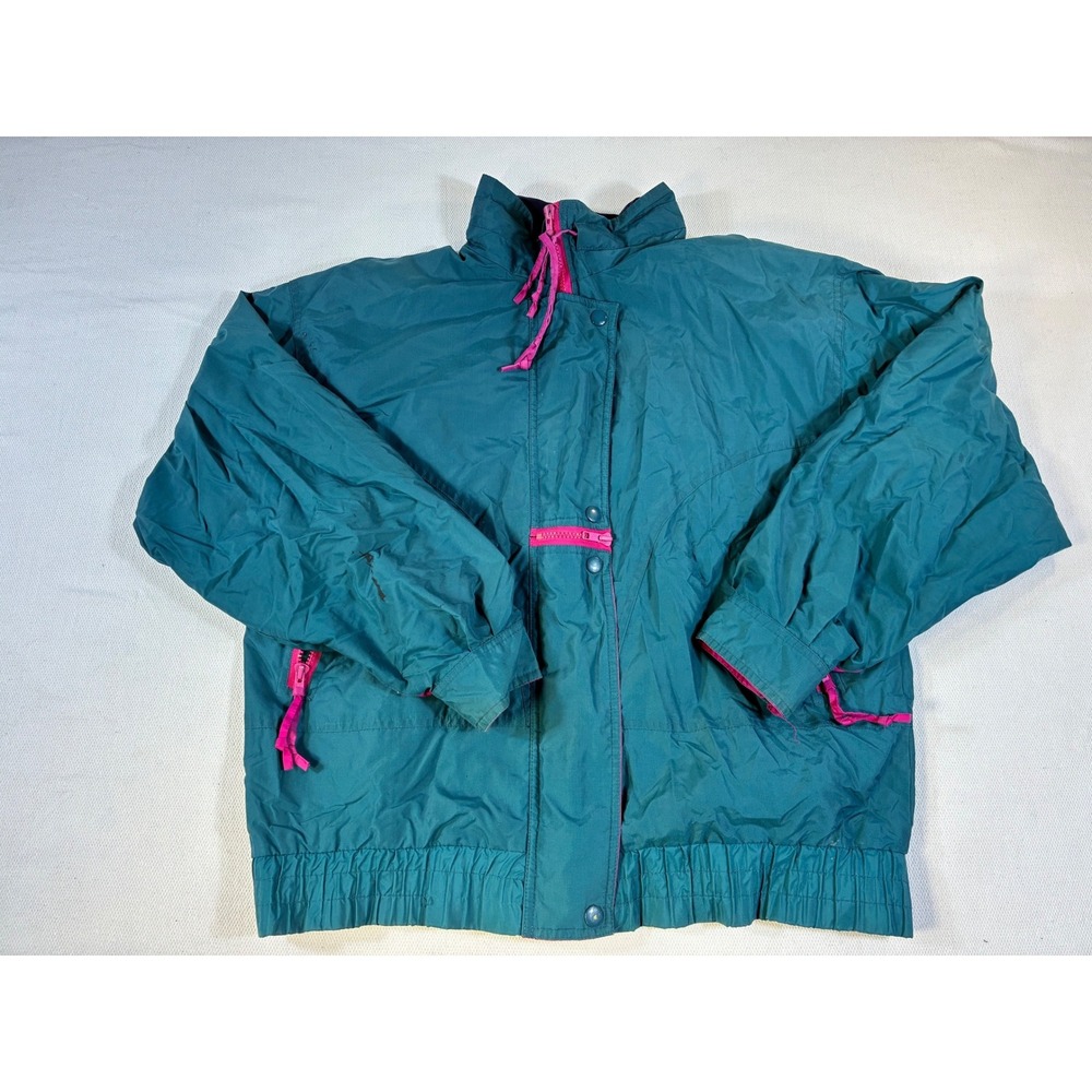 Vintage Cabin‎ Creek 90s Teal Pink Colorblock Windbreaker Jacket Womens Retro